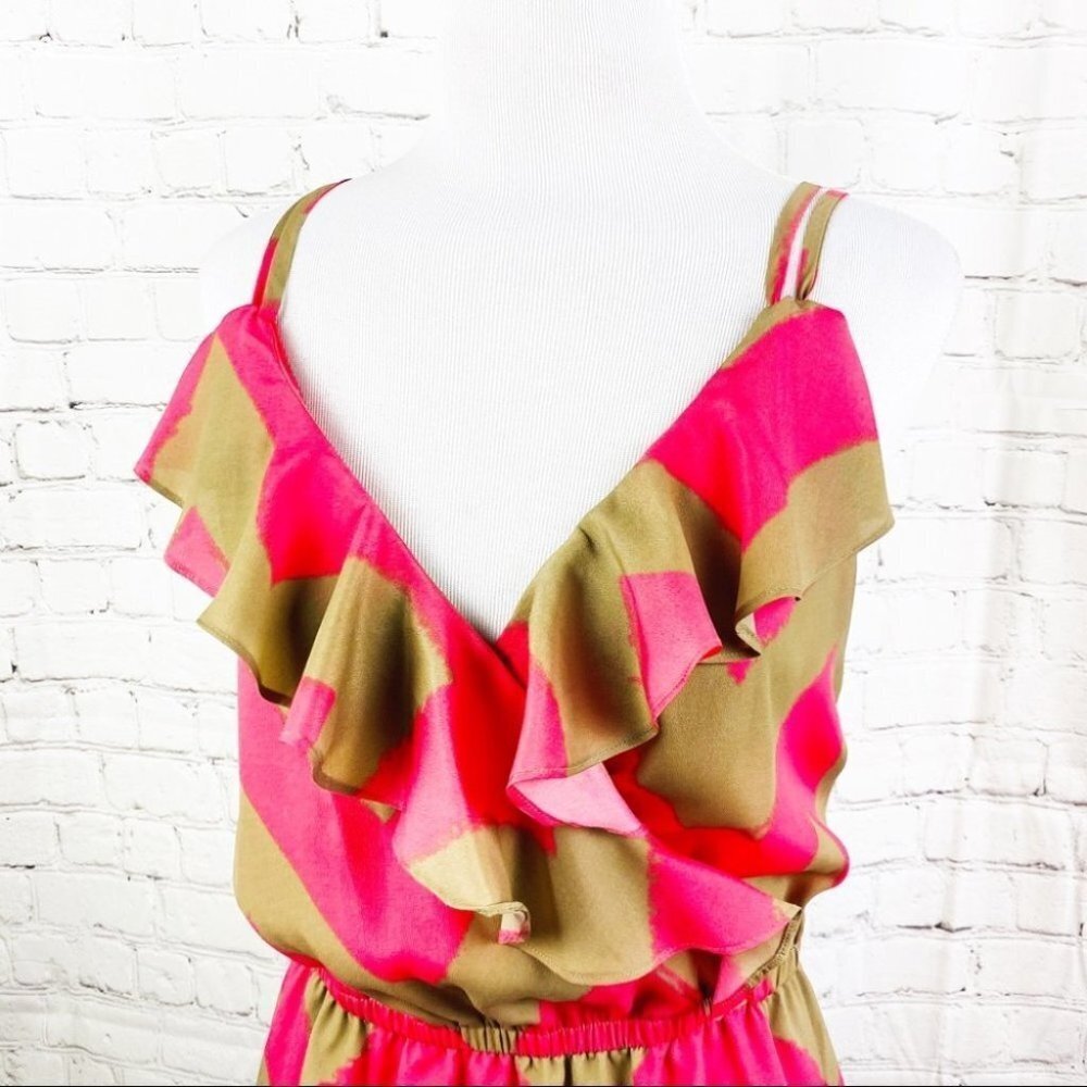 BCBGeneration Summer Strap Dress Pink Tan Ruffles - Picture 3 of 16